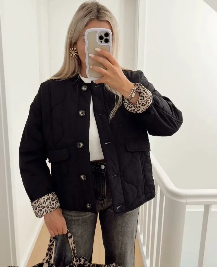 Ladies' Jacket with Leopard Lining for Stylish Autumn and Winter