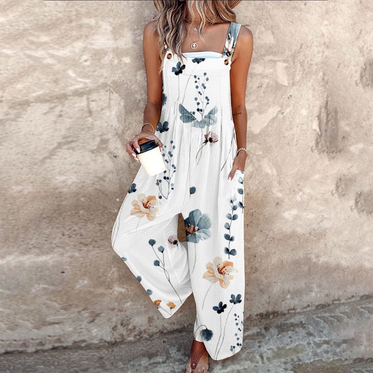 Ladies' Dungarees with Floral Print
