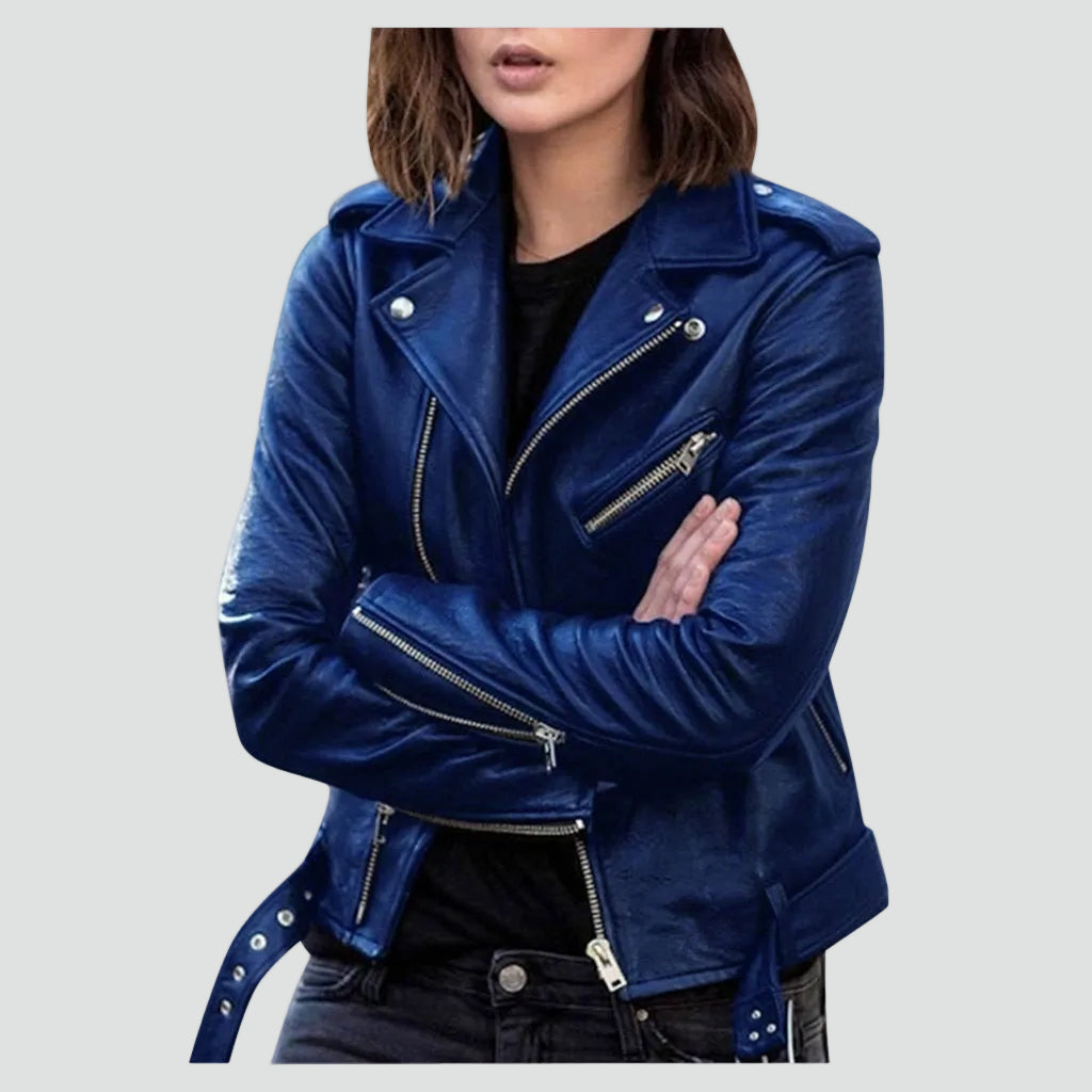 Women's Asymmetrical Zip Faux Leather Biker Jacket with Waistband