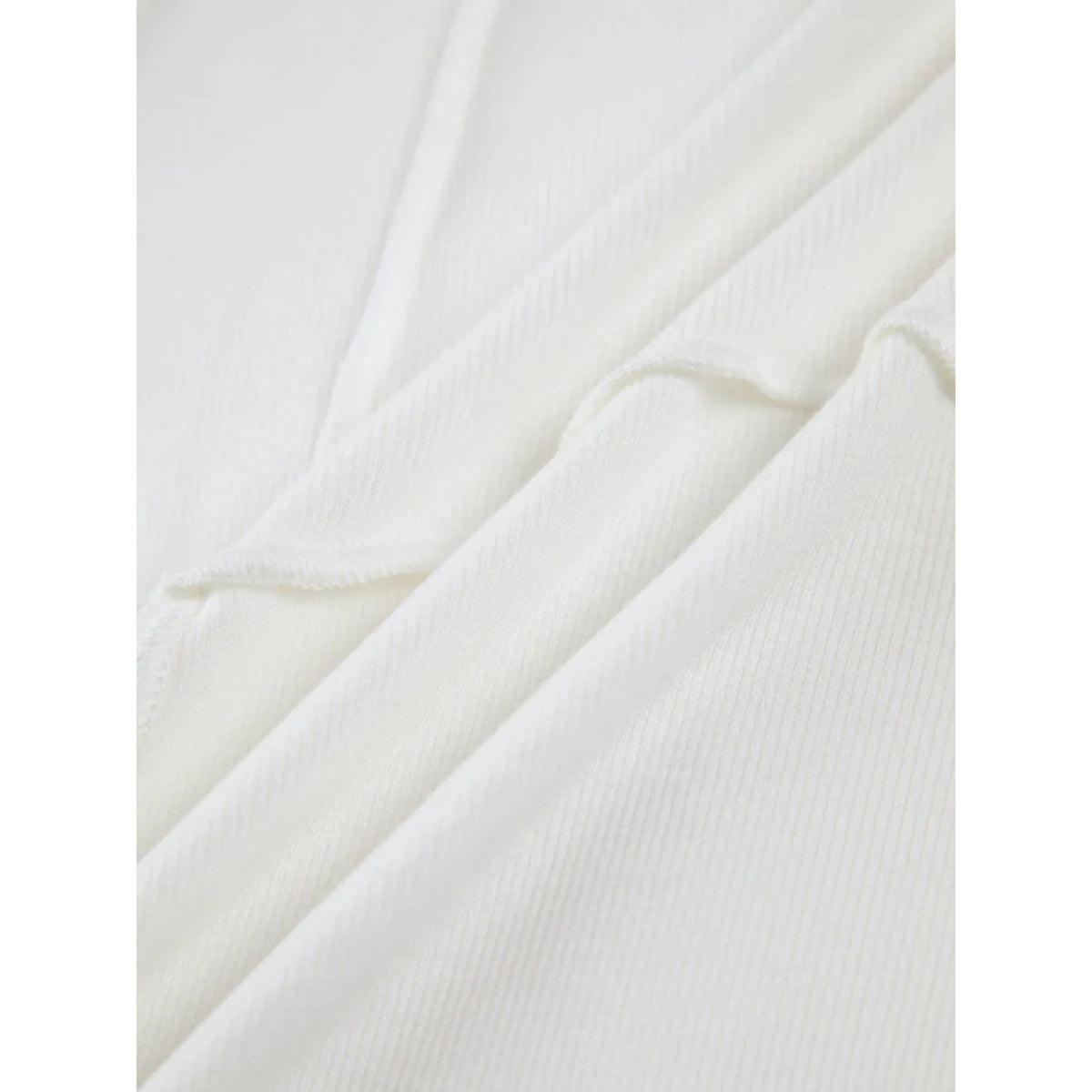 Ladies Ribbed Long Sleeve Top with Round Neck and Decorative Seams