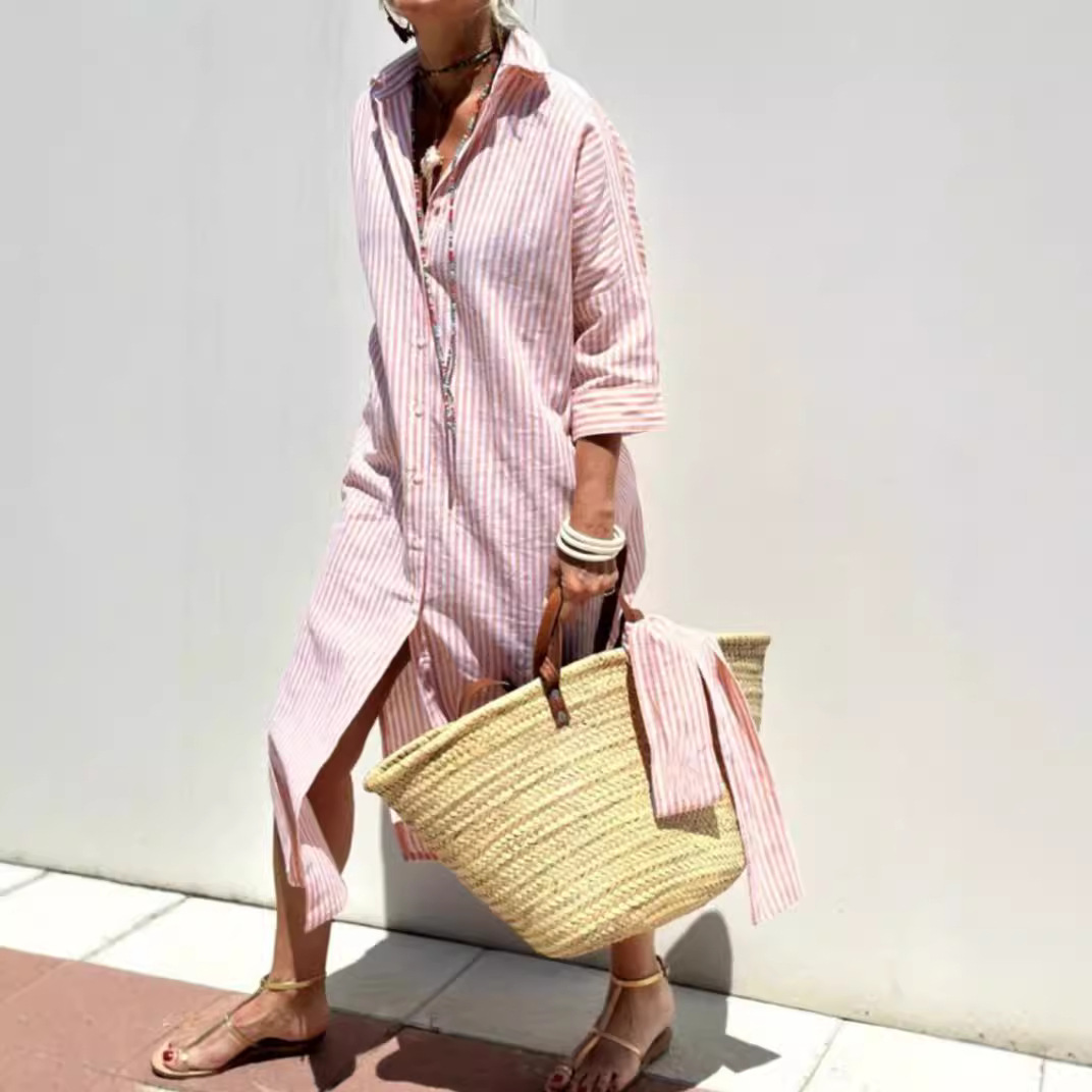 Ladies Striped Shirt Dress