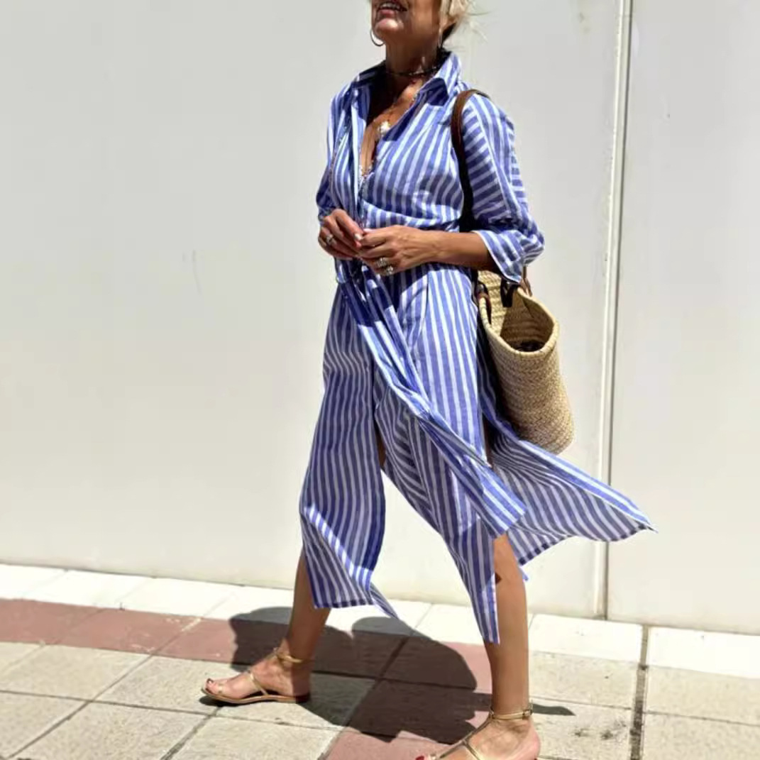Ladies Striped Shirt Dress