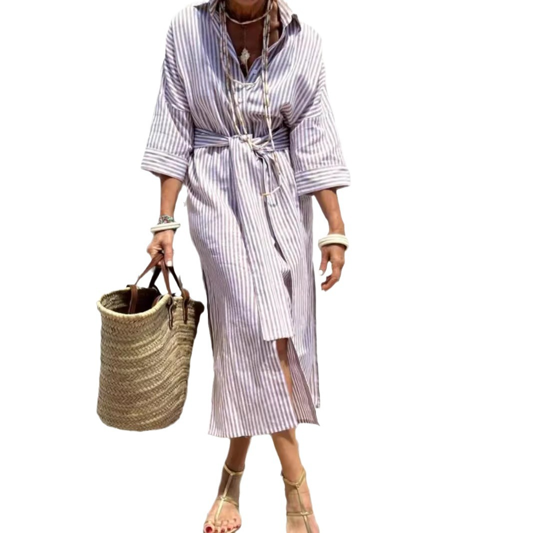 Ladies Striped Shirt Dress