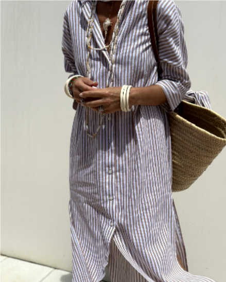 Ladies Striped Shirt Dress