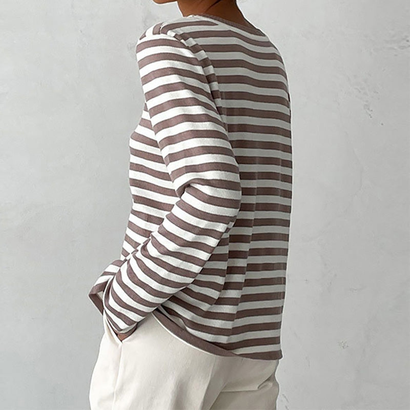 Ladies Striped Jumper with Long Sleeves and Round Neck