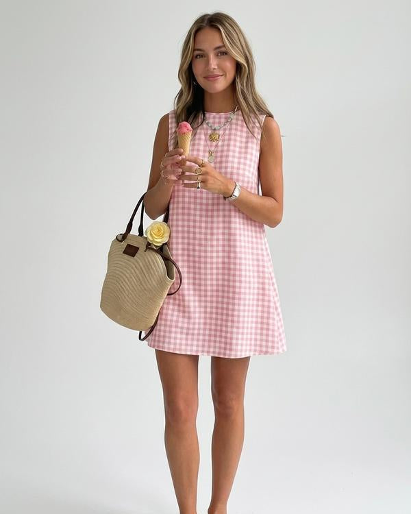 Ladies Gingham Sleeveless Mini Dress