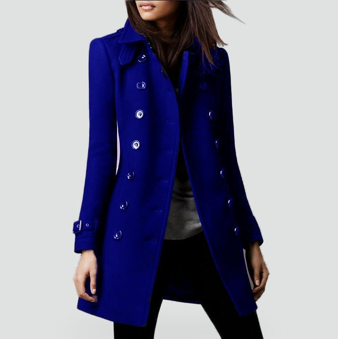 Ladies' Classic Double-Breasted Coat with Lapels and Tailored Fit