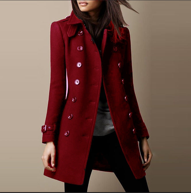 Ladies' Classic Double-Breasted Coat with Lapels and Tailored Fit