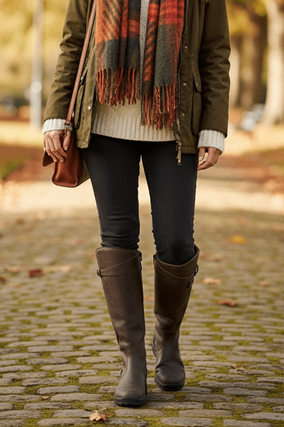 Women's Knee-High Waterproof Boots with Strap and Slip-Resistant Sole