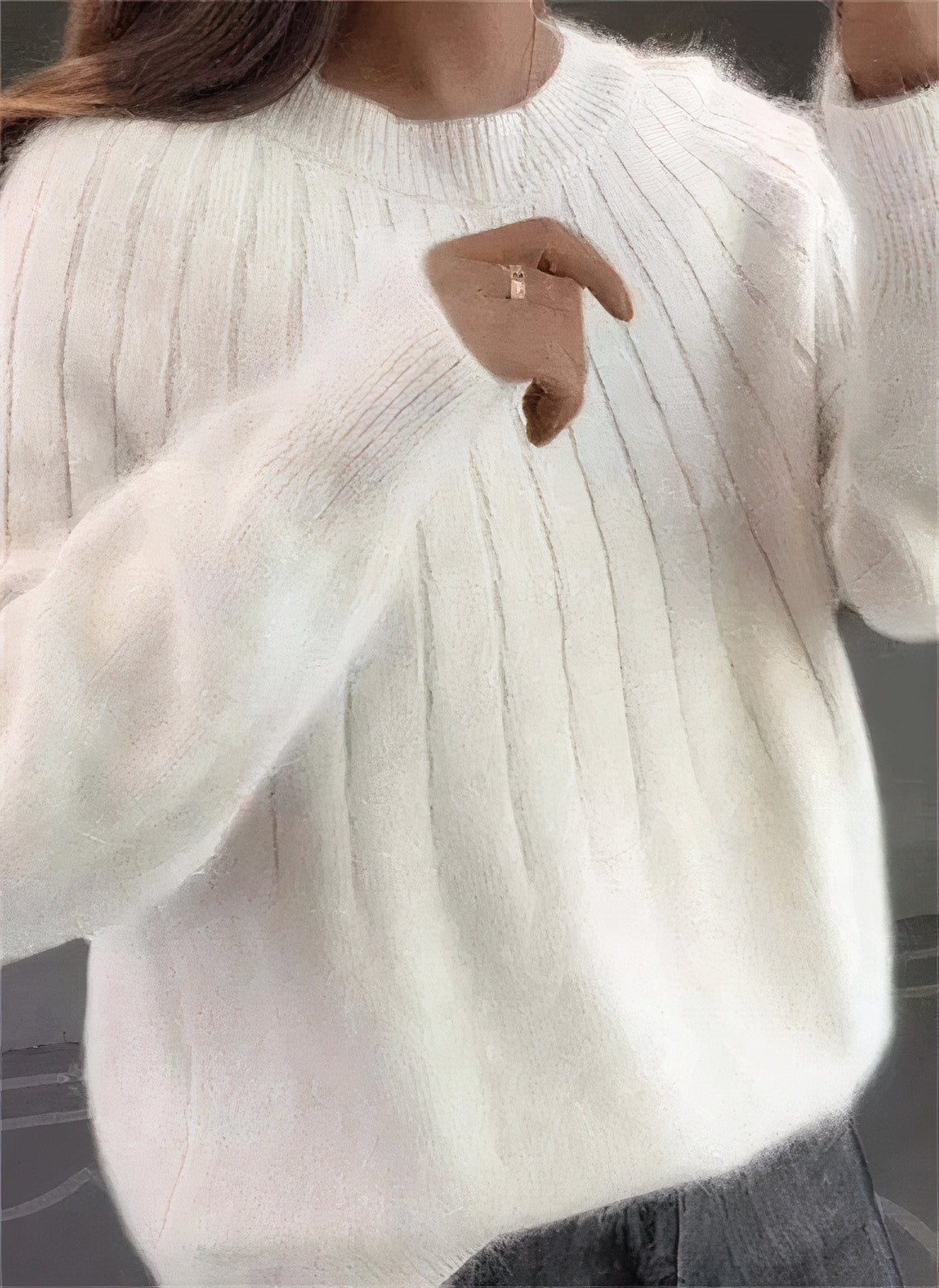 Ladies' Snug Knitted Jumper with Round Neck and Long Sleeves