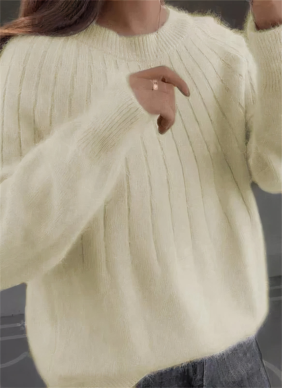 Ladies' Snug Knitted Jumper with Round Neck and Long Sleeves