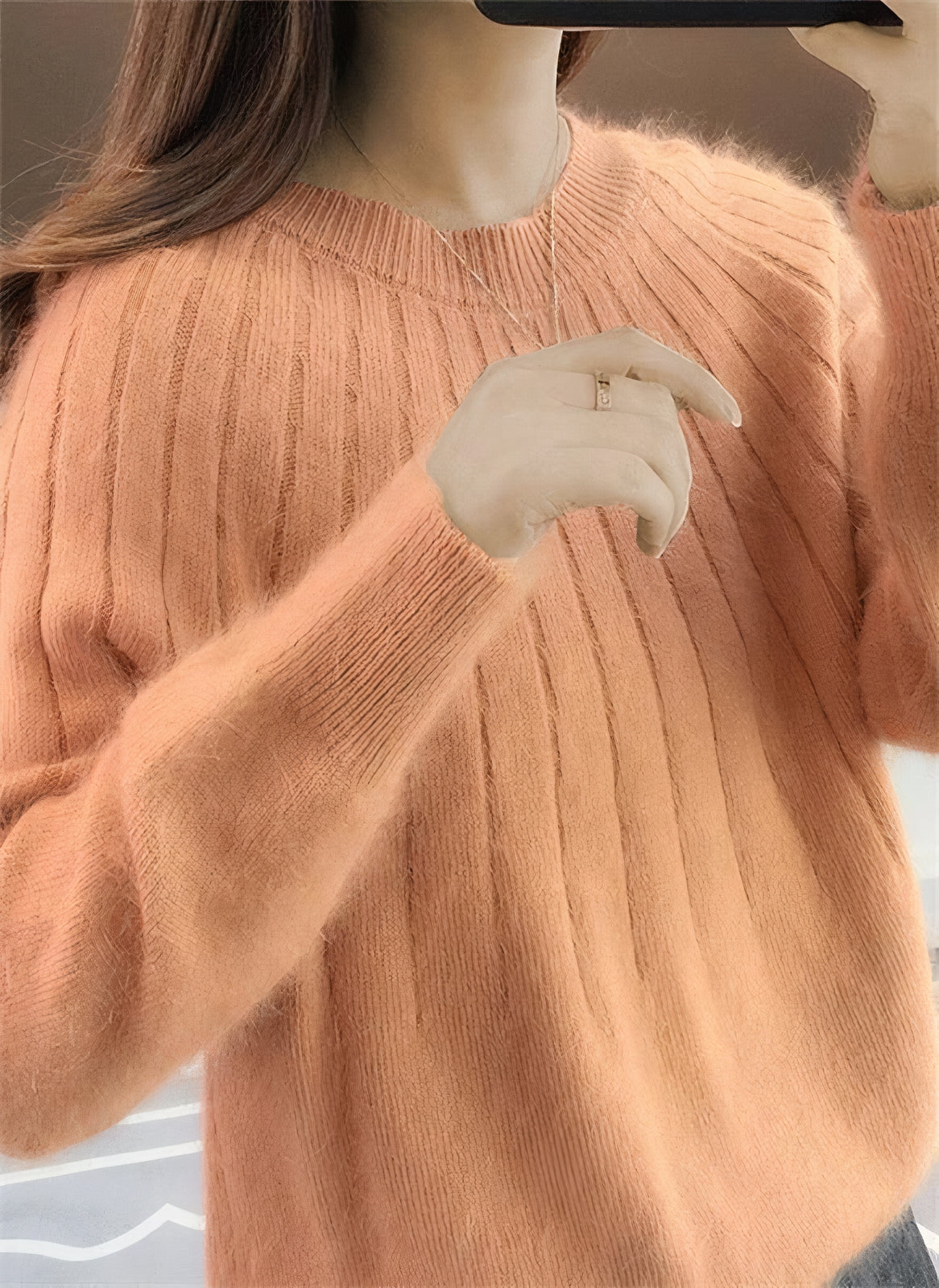 Ladies' Snug Knitted Jumper with Round Neck and Long Sleeves