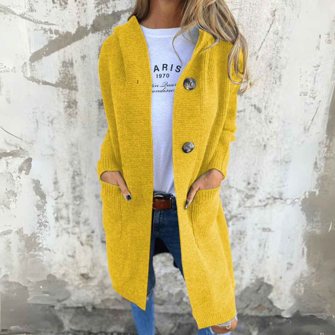 Women's Hooded Long Cardigan with Oversized Buttons