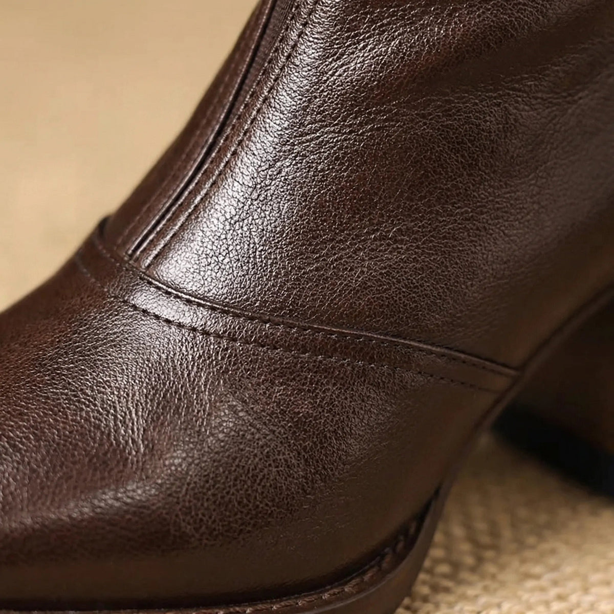 Leather Ankle Boots for Women Block Heel Zip at the Back