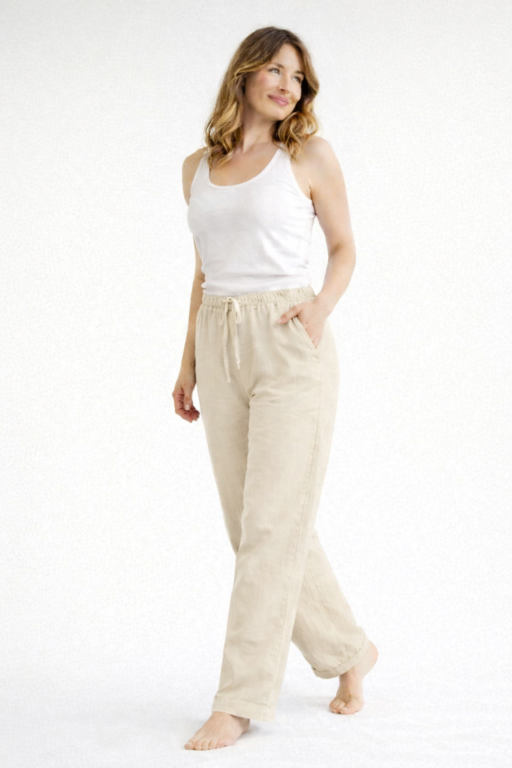 Ladies Linen Trousers with Elasticated Waistband