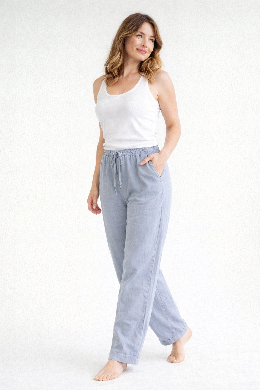 Ladies Linen Trousers with Elasticated Waistband