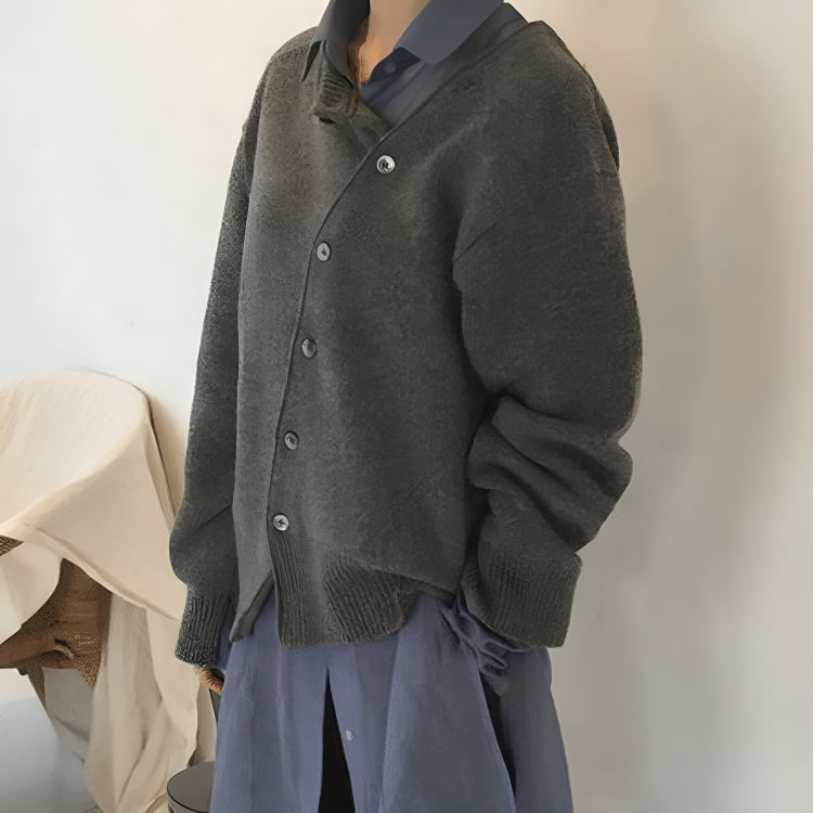 Ladies Oversized Knitted Cardigan with Button Closure and Long Sleeves