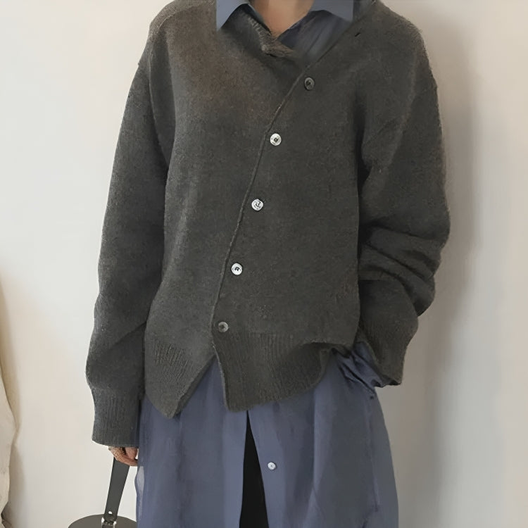 Ladies Oversized Knitted Cardigan with Button Closure and Long Sleeves