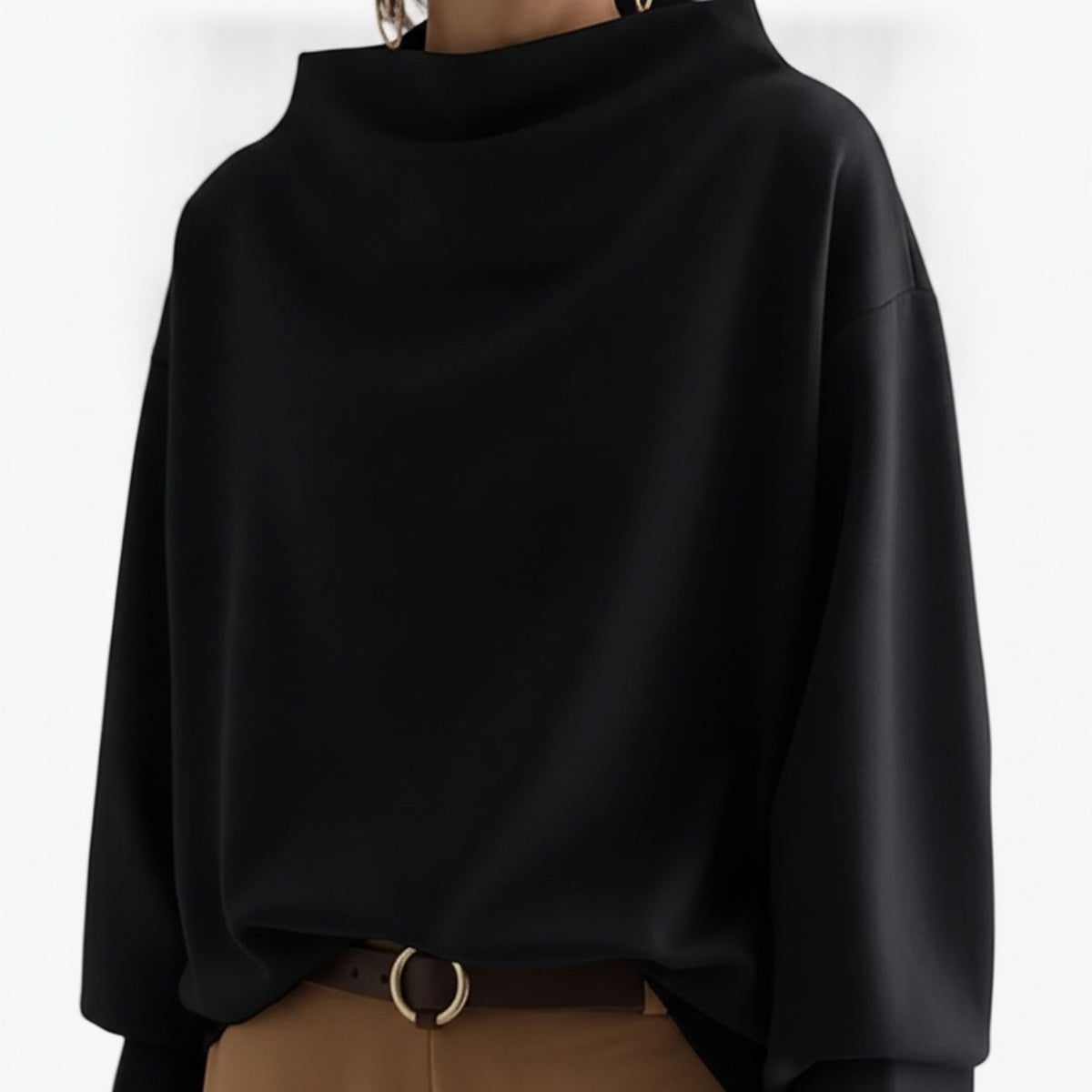 Women's Oversized High-Collar Sweater with Drop Shoulders