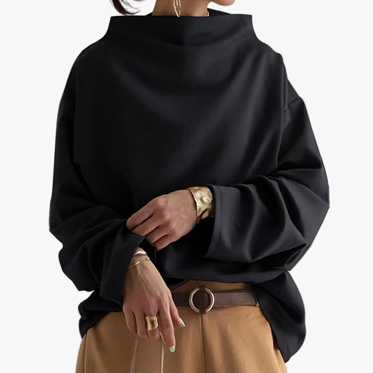 Women's Oversized High-Collar Sweater with Drop Shoulders
