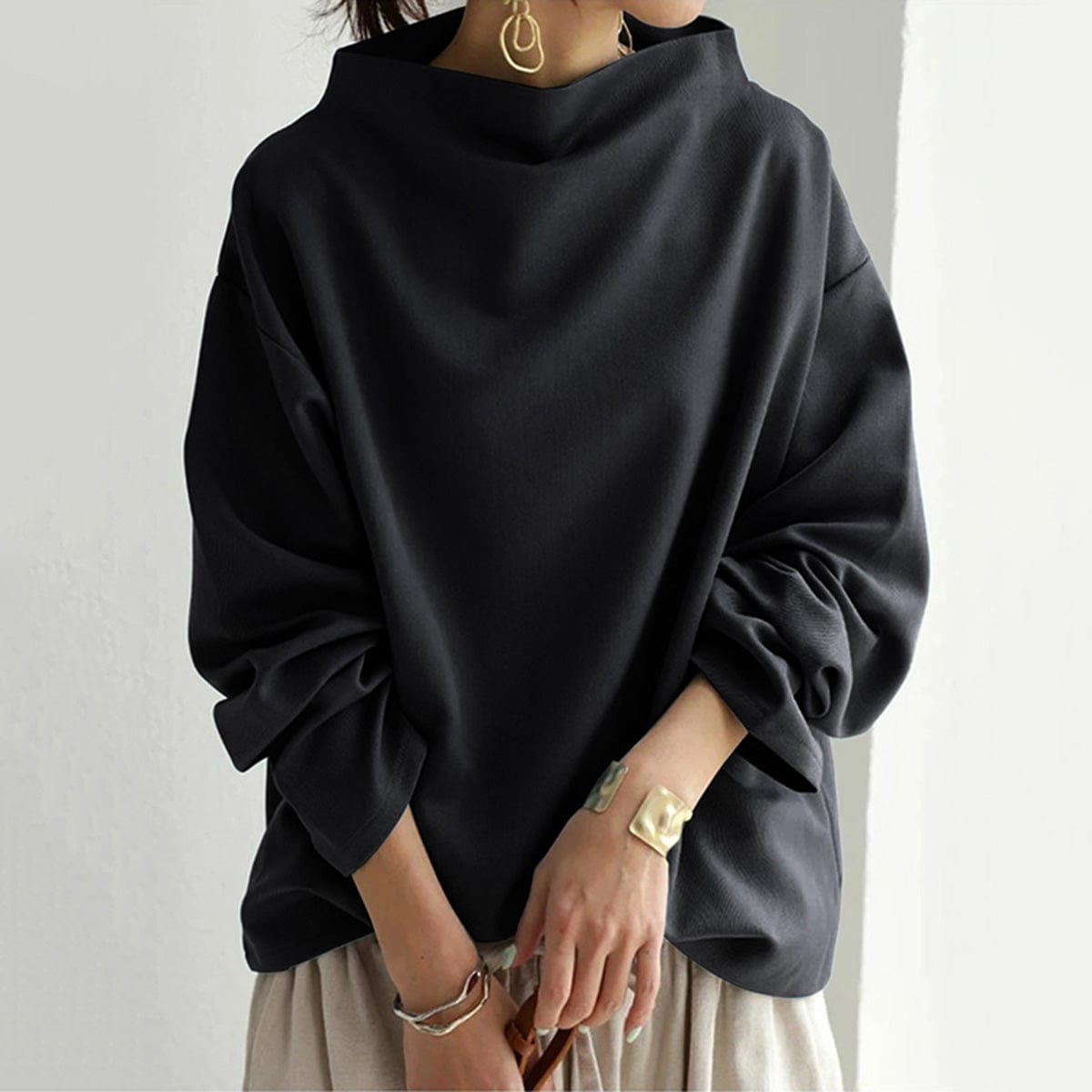 Women's Oversized High-Collar Sweater with Drop Shoulders