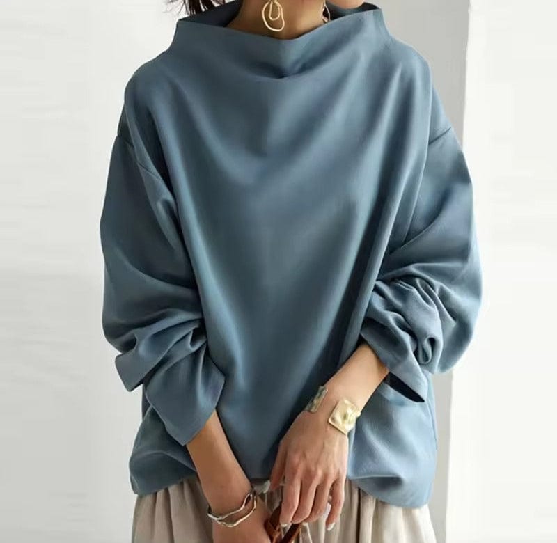 Women's Oversized High-Collar Sweater with Drop Shoulders