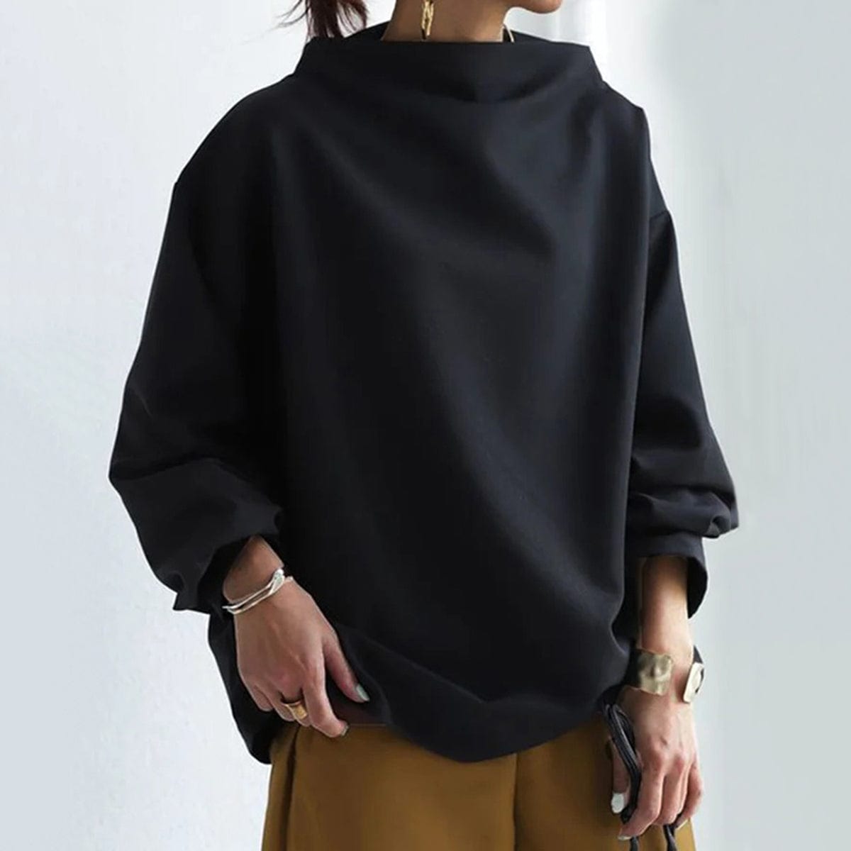Women's Oversized High-Collar Sweater with Drop Shoulders