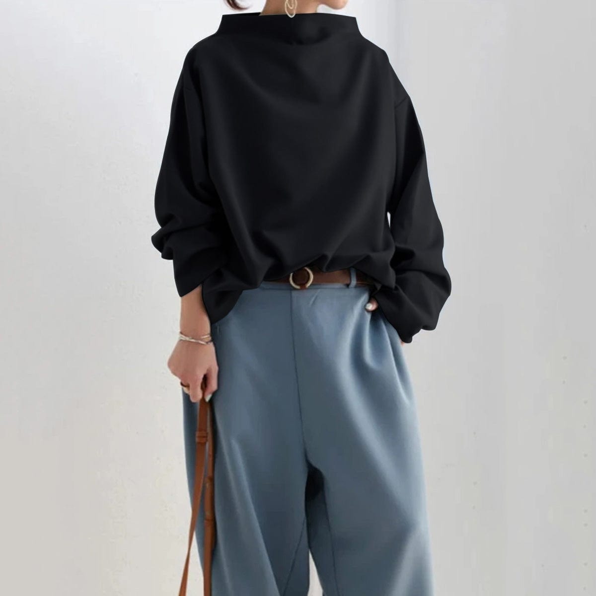 Women's Oversized High-Collar Sweater with Drop Shoulders