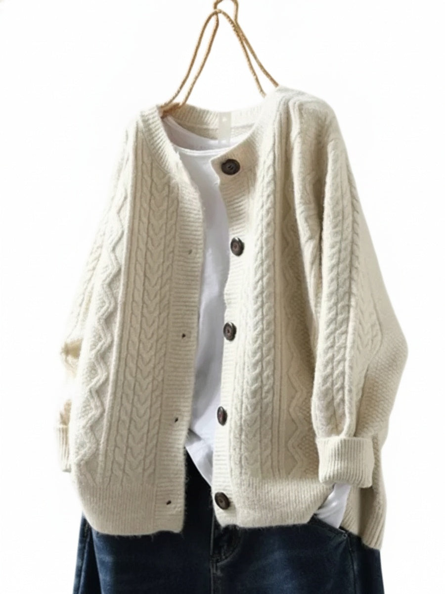 Women's Cozy Knit Cardigan with Round Neckline