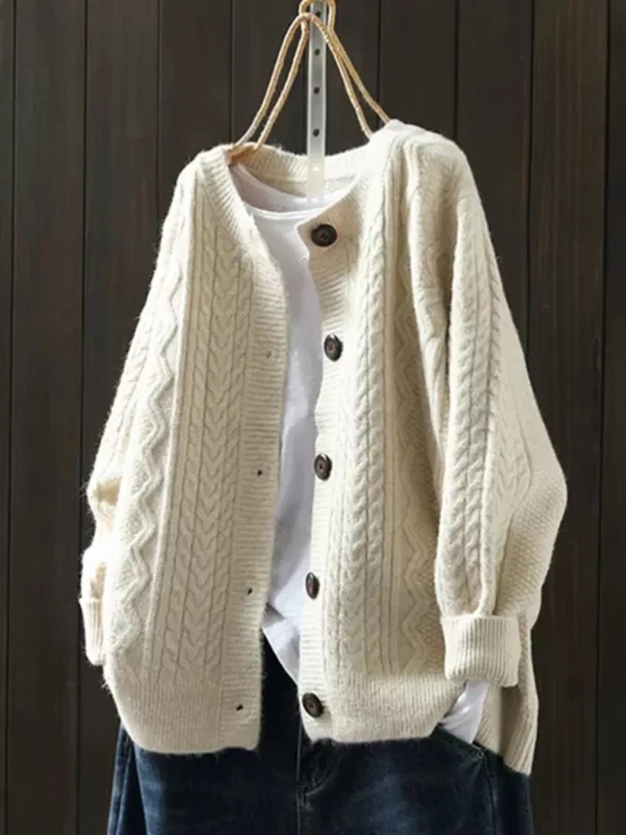 Women's Cozy Knit Cardigan with Round Neckline