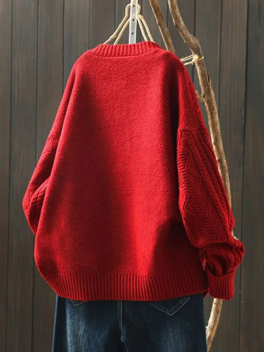 Women's Cozy Knit Cardigan with Round Neckline