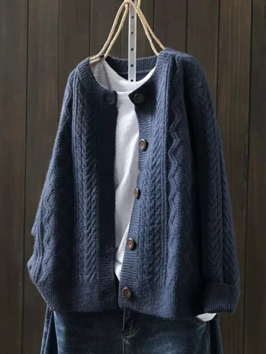 Women's Cozy Knit Cardigan with Round Neckline