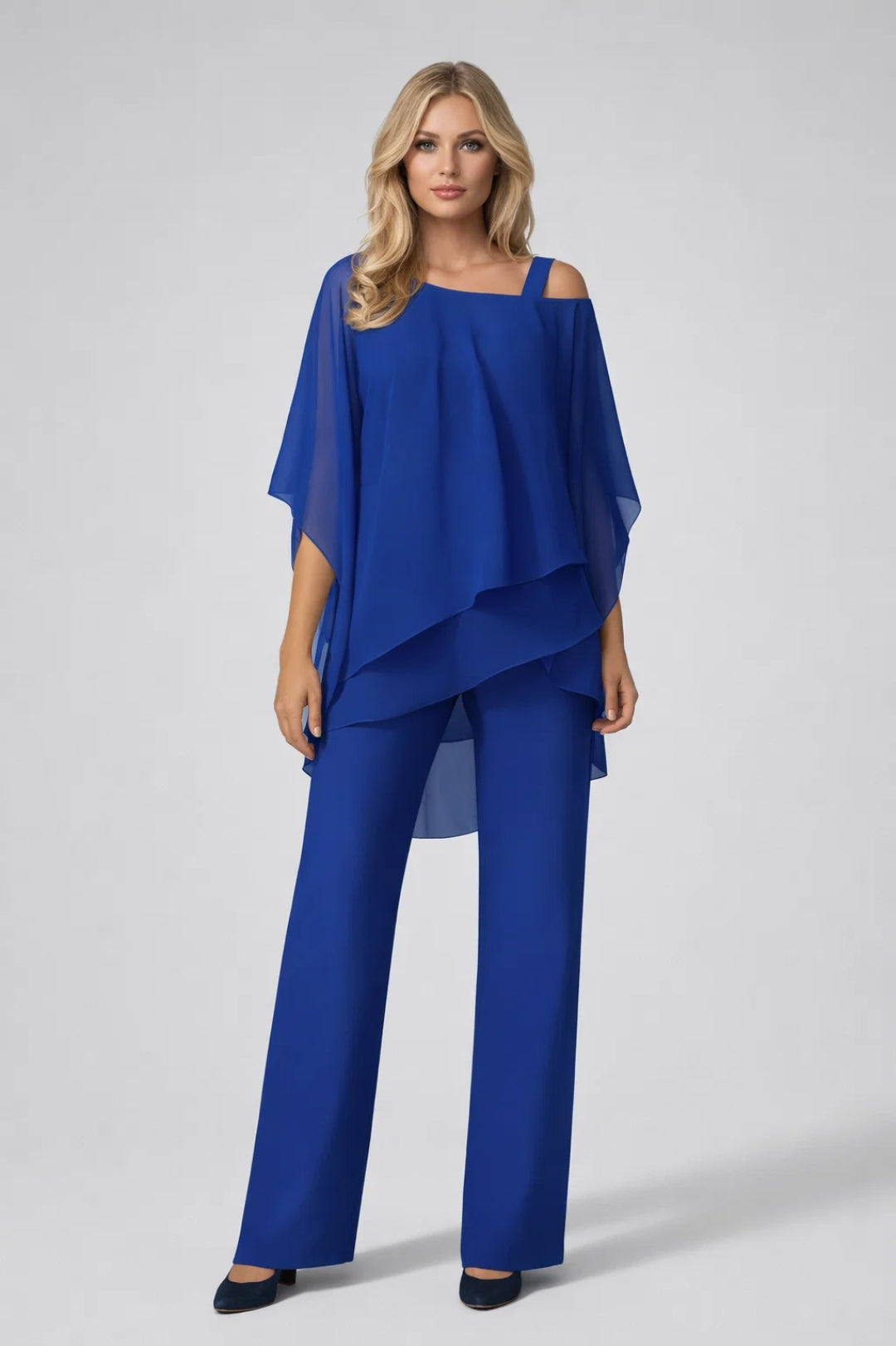 Ladies' Set Wide Top Straight Trousers Festive Elegant