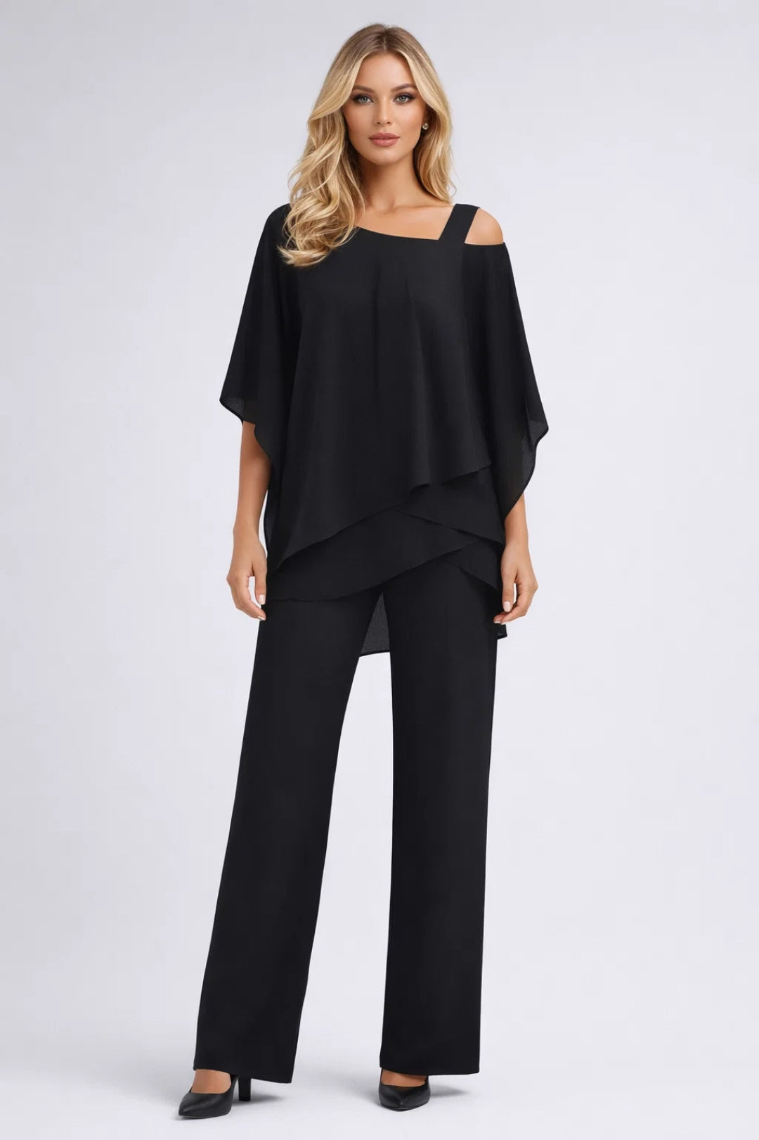 Ladies' Set Wide Top Straight Trousers Festive Elegant