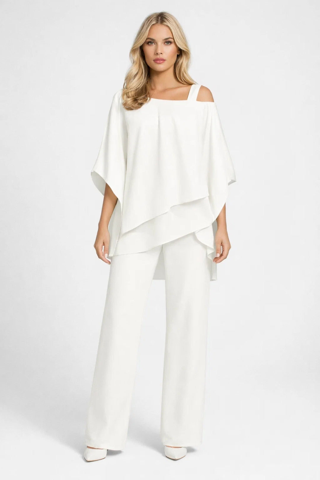 Ladies' Set Wide Top Straight Trousers Festive Elegant