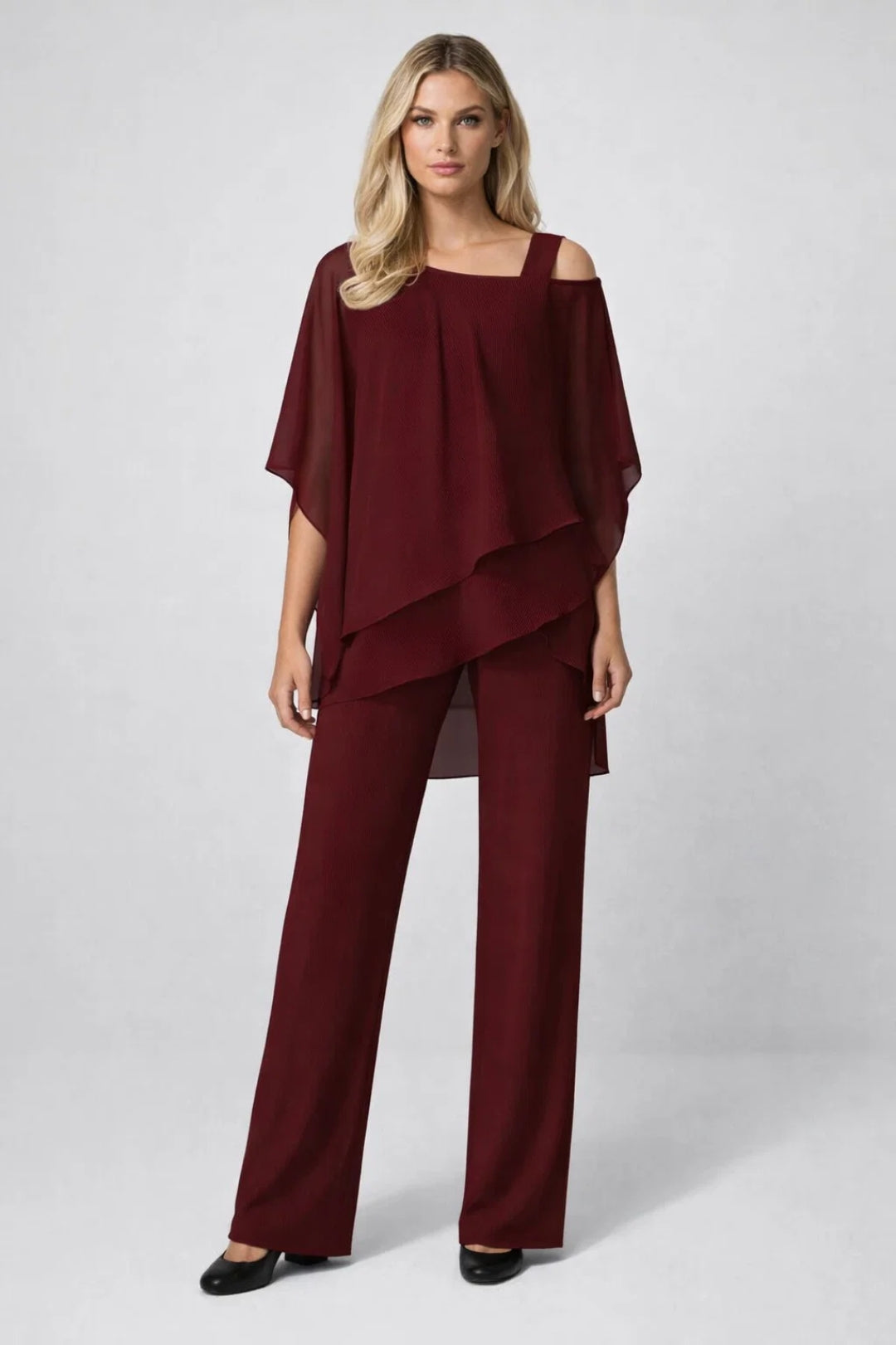 Ladies' Set Wide Top Straight Trousers Festive Elegant