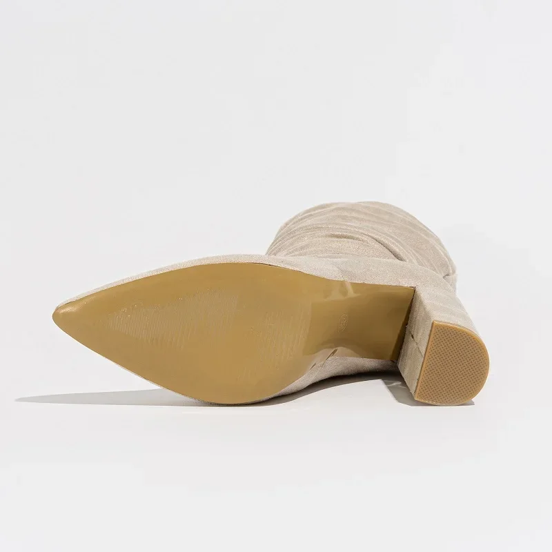 Women's Slouchy Block Heel Boots with Pointed Toe