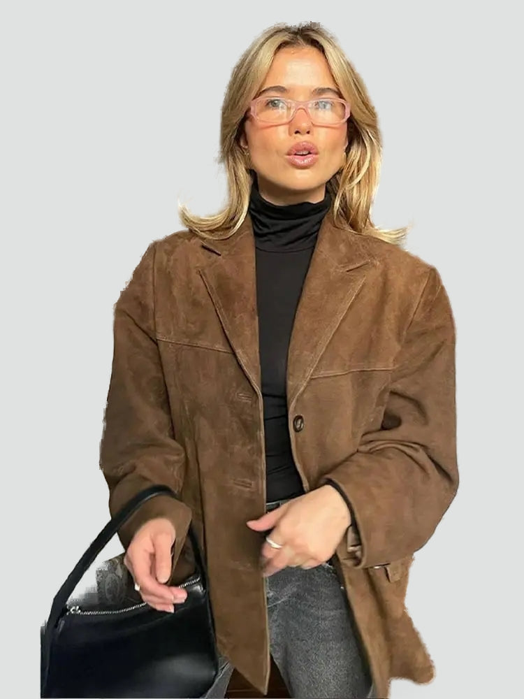 Ladies' Suede Jacket with Classic Cut and Zip Fastening for Transitional Weather