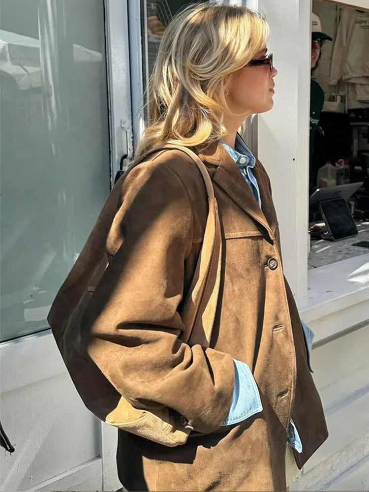 Ladies' Suede Jacket with Classic Cut and Zip Fastening for Transitional Weather