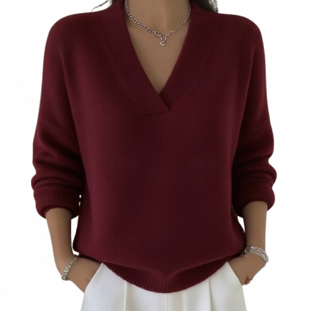 Women's Oversized V-Neck Long Sleeve Sweater