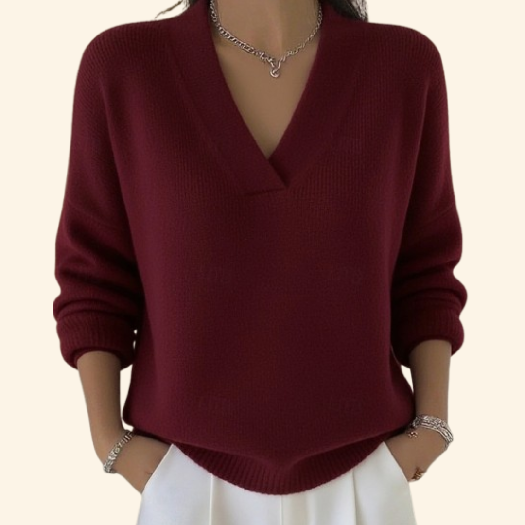Women's Oversized V-Neck Long Sleeve Sweater
