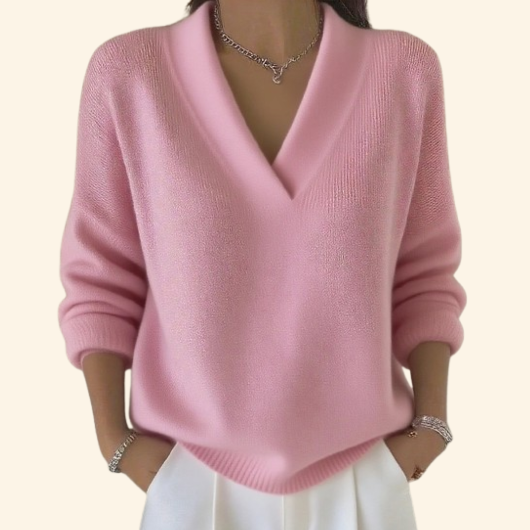 Women's Oversized V-Neck Long Sleeve Sweater