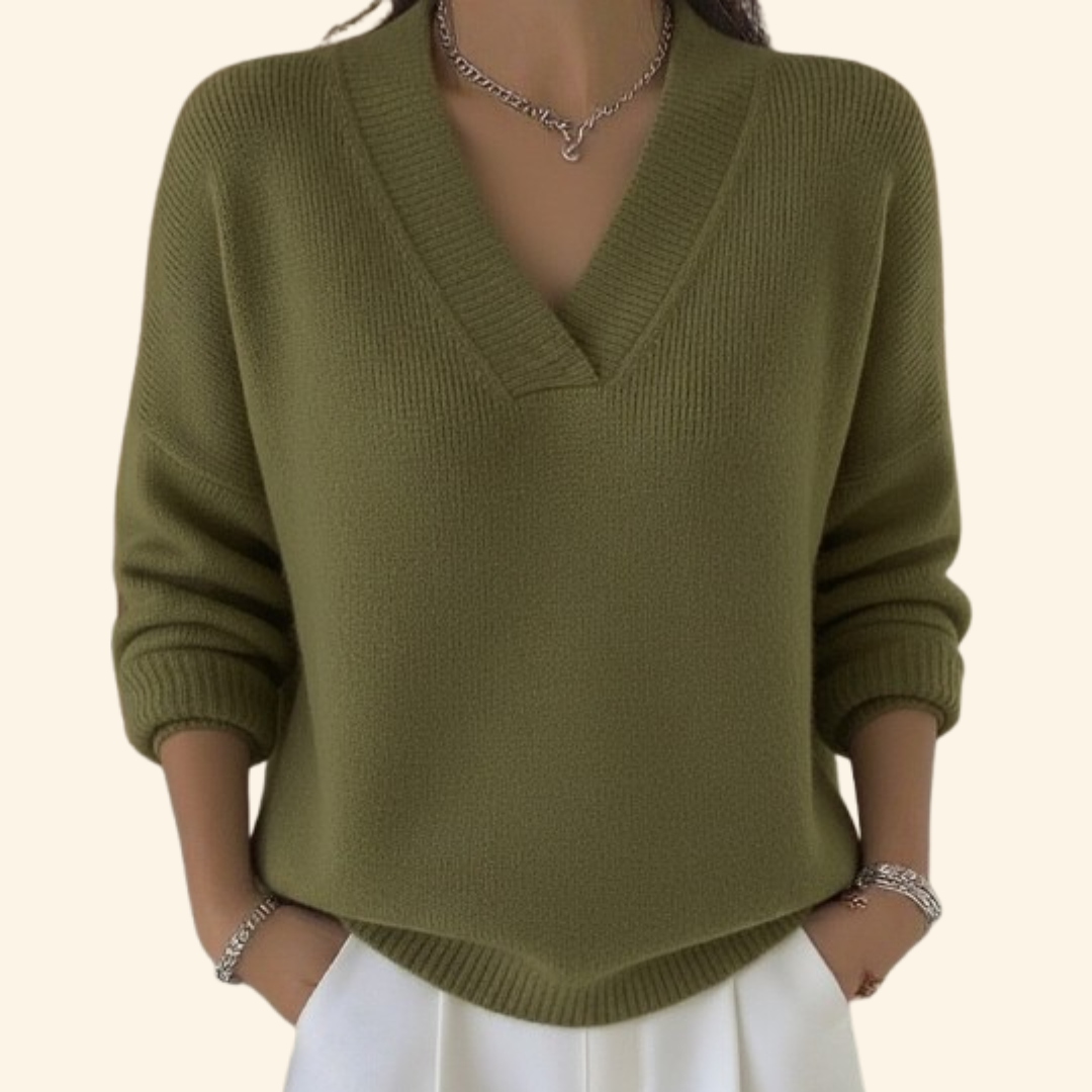 Women's Oversized V-Neck Long Sleeve Sweater