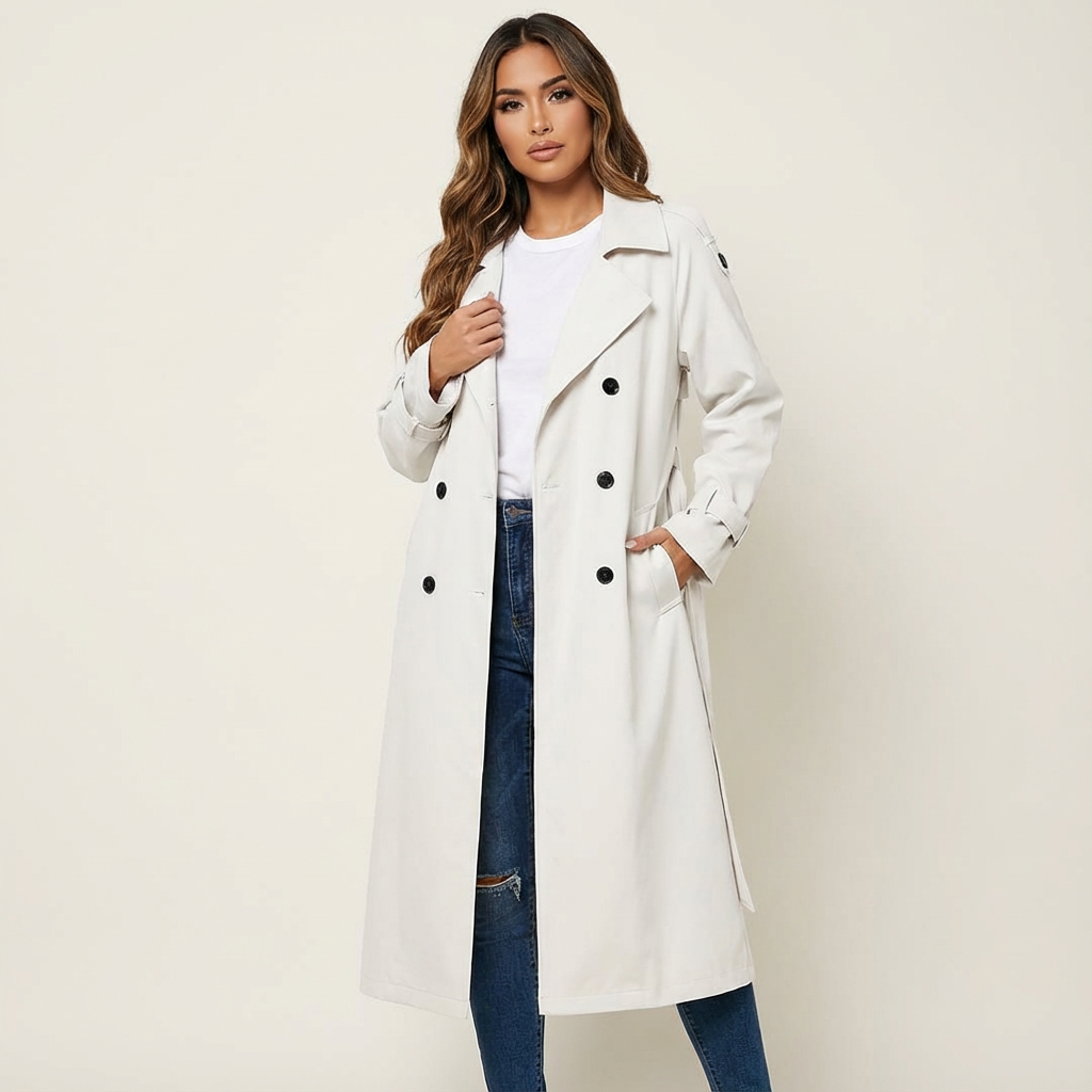 Ladies' Trench Coat Long Fit Classic Button Front Casual Formal