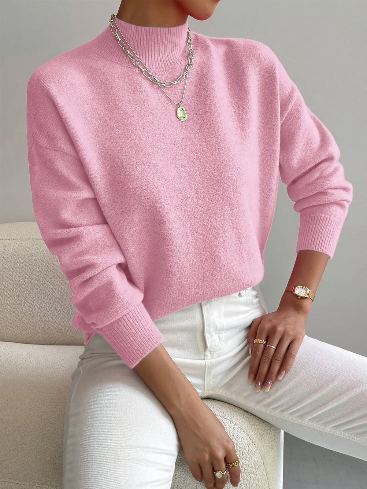 Ladies' Jumper with Elegant Collar and Soft Knit for Winter Days