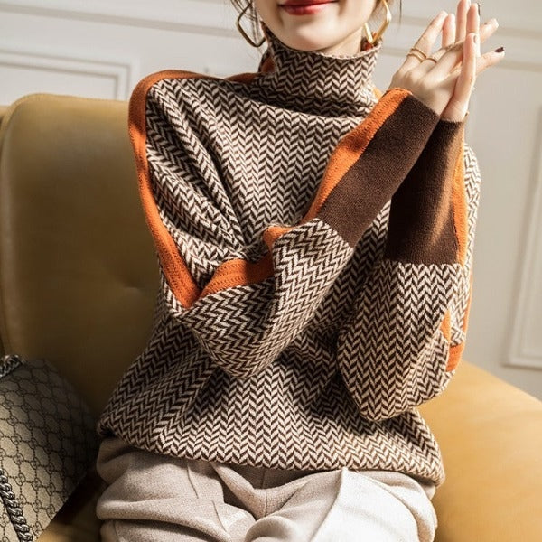 Ladies' Jumper with High-Quality Fabric and Contrast Stripes