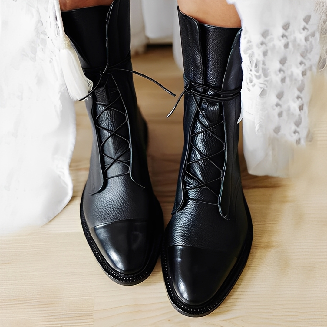 Women's Round Toe Lace-Up Boots with Toe Cap