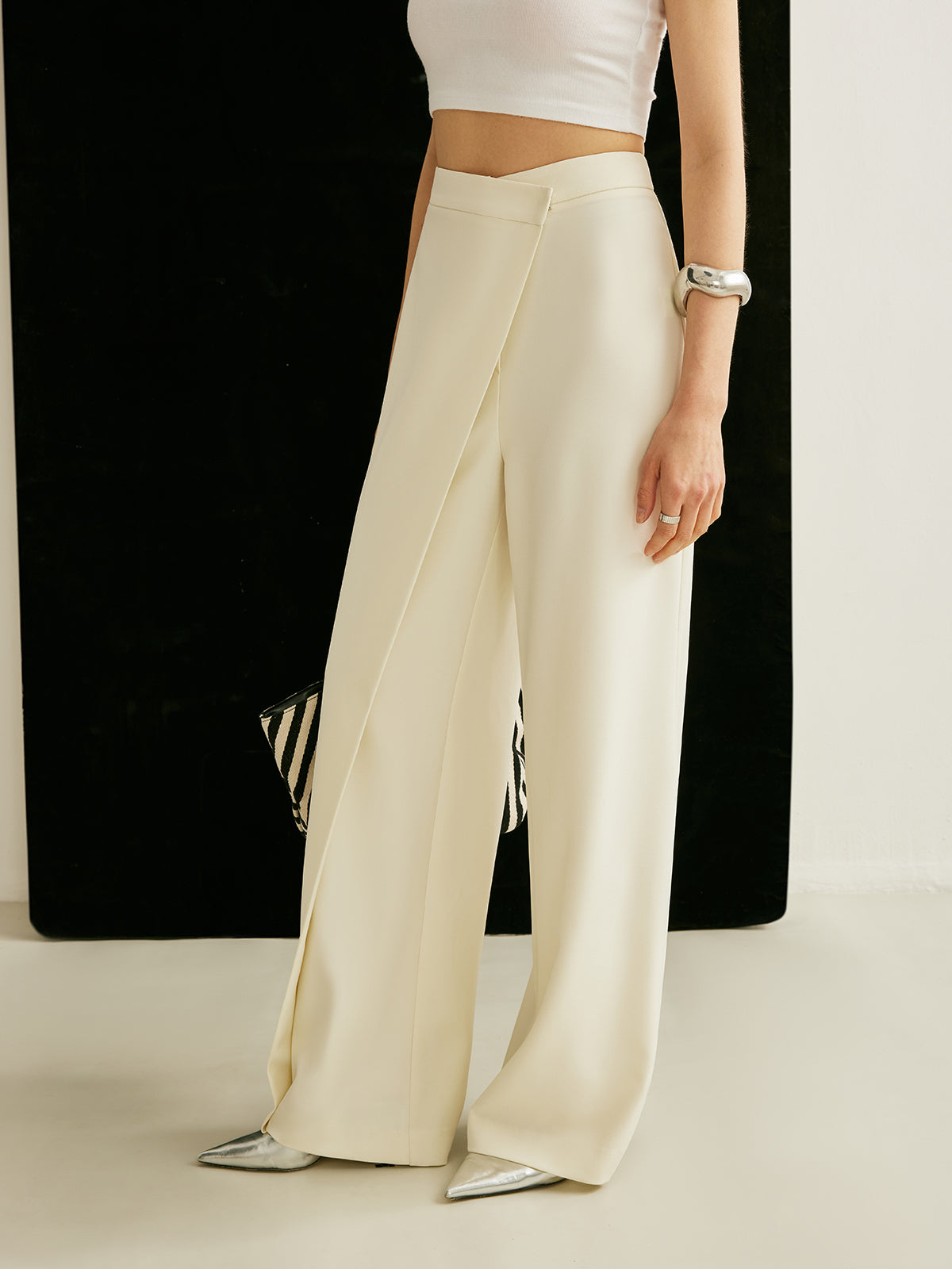 Ladies Wide Leg Trousers with Asymmetrical Wrap