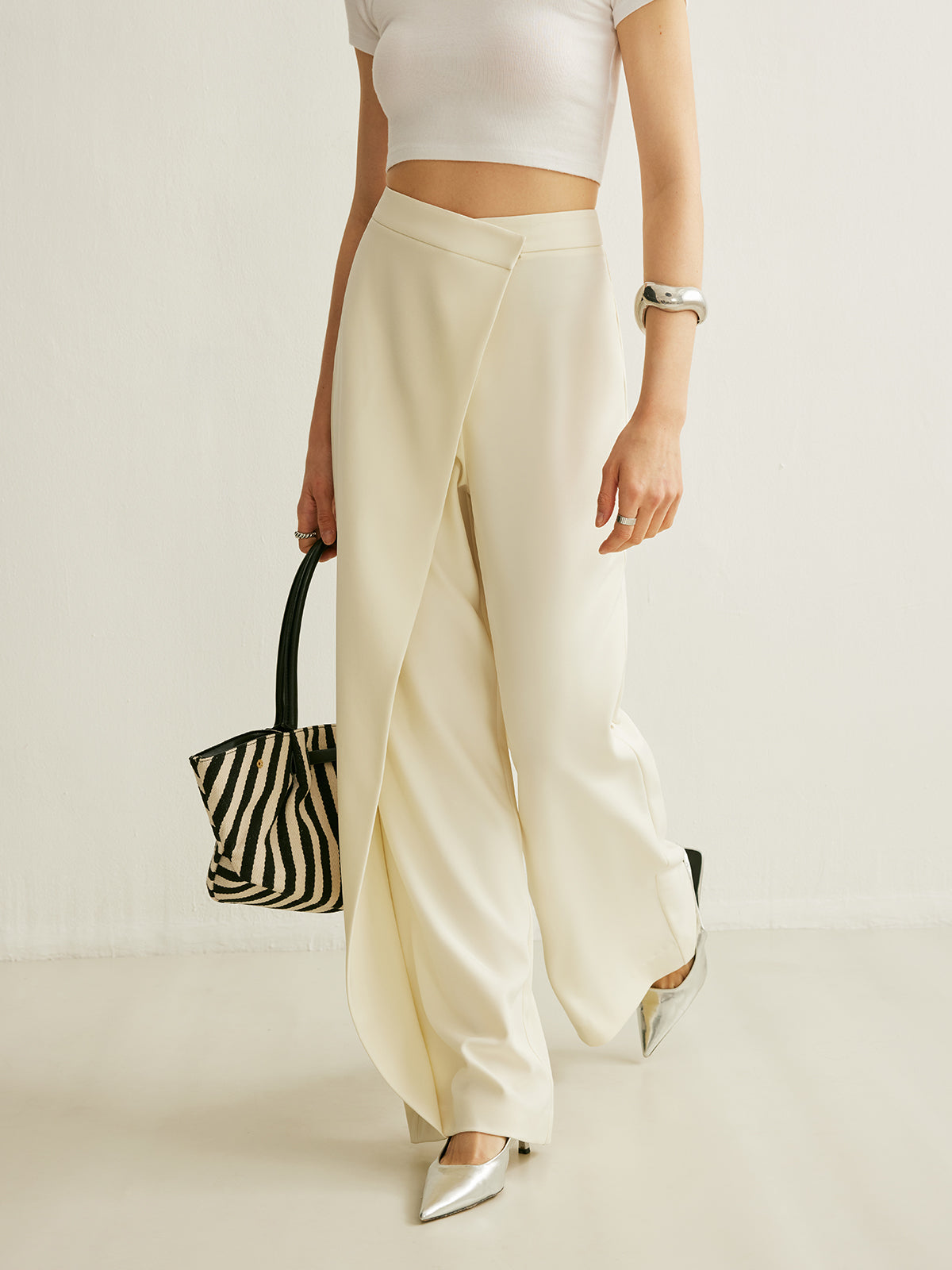 Ladies Wide Leg Trousers with Asymmetrical Wrap