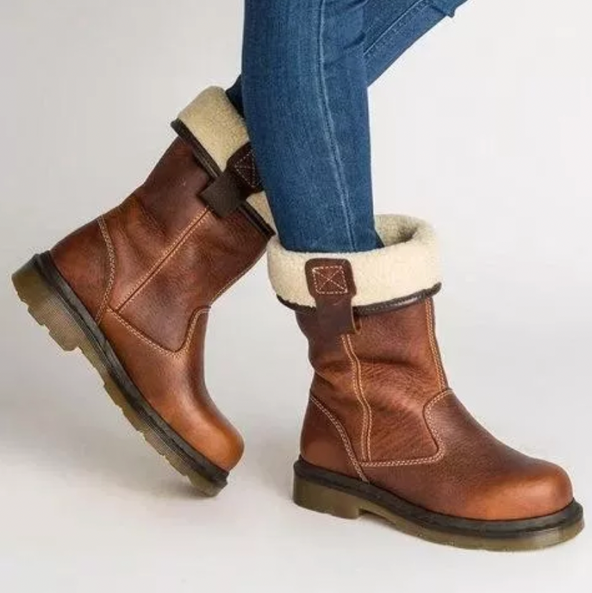 Women's Mid-Calf Winter Boots with Slip-On Design and Foldable Cuff